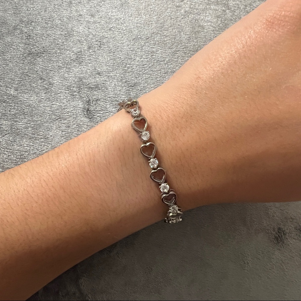 Heart Cutout Stainless Steel CZ Bracelet